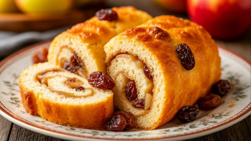 Бисквитный рулет с яблоком и изюмом