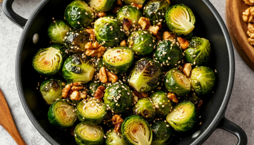 Брюссельская капуста с орехами и кунжутом