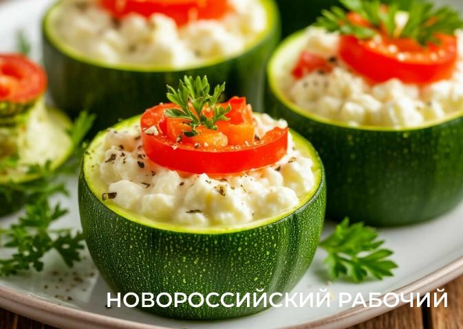 Цукини, фаршированные творогом, брынзой и сладким перцем