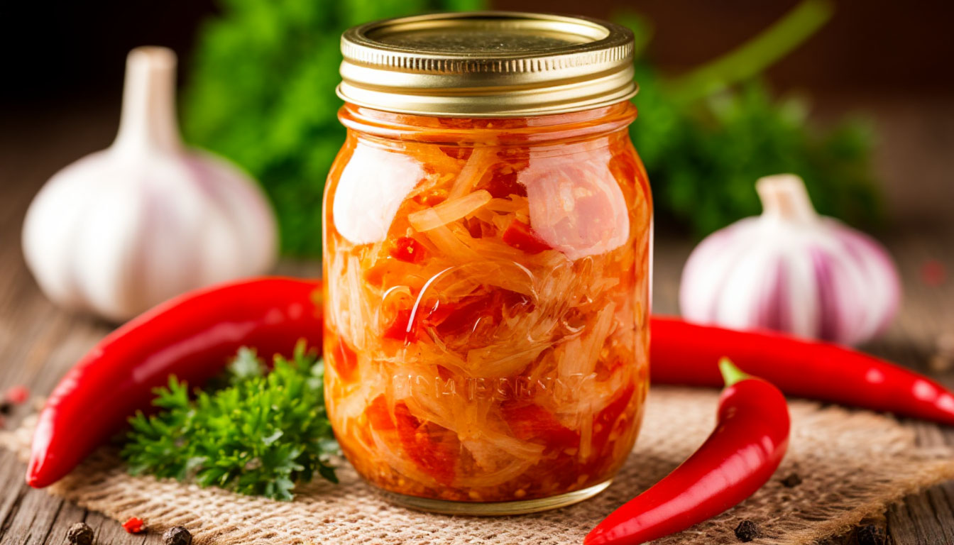 Острая квашеная капуста с чесноком и перцем