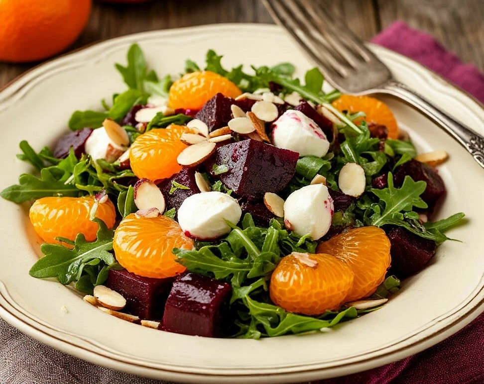 Салат со свеклой, мандаринами и моцареллой