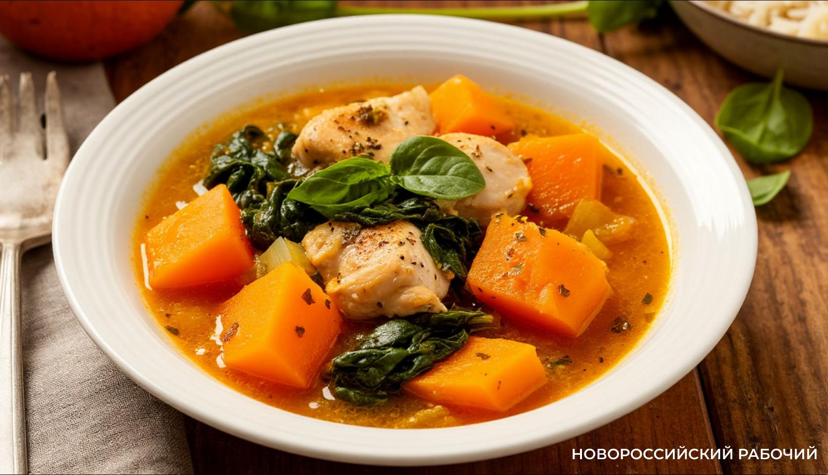 Тыквенно-имбирное рагу с курицей и шпинатом: тёплый уют в каждой ложке