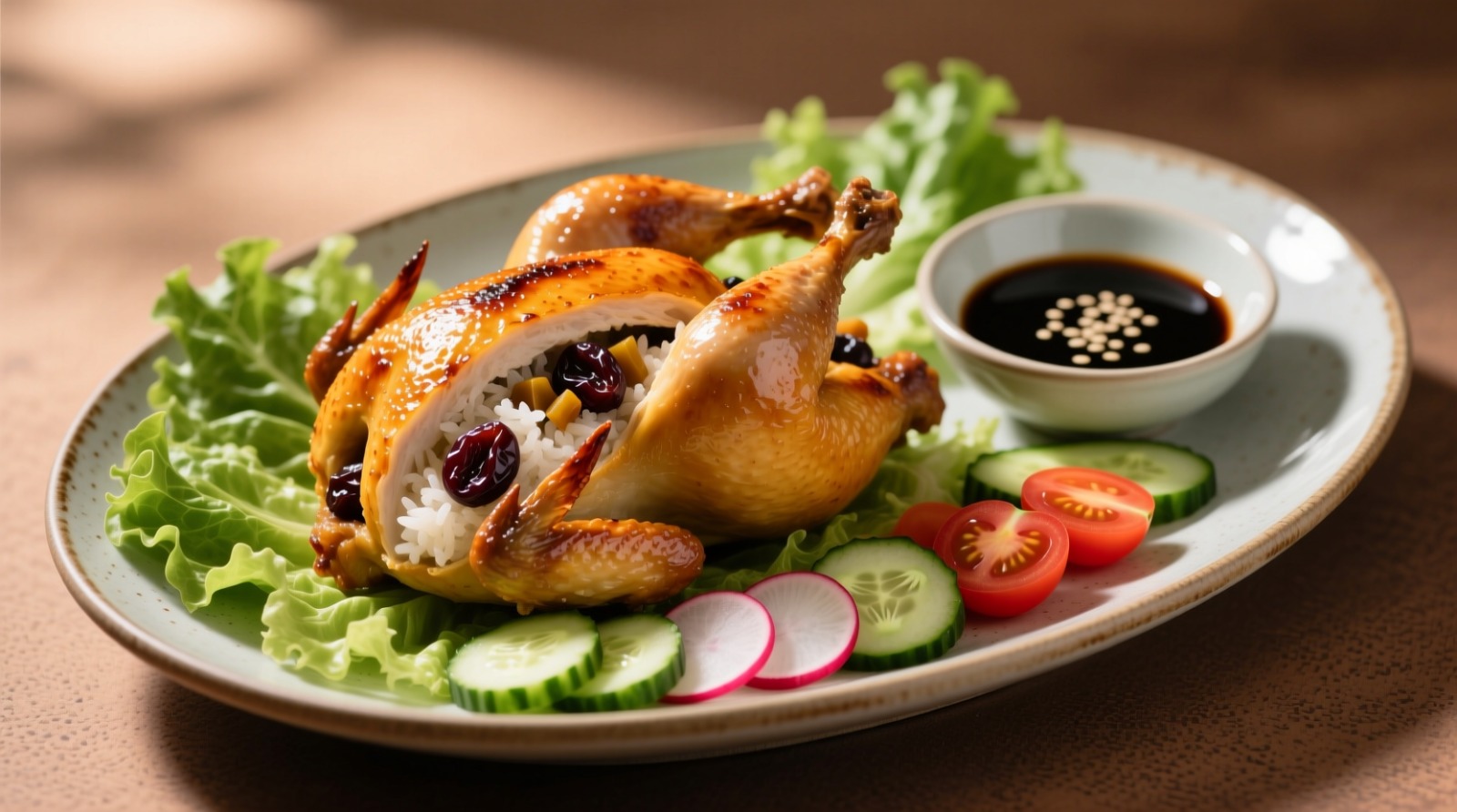 Курочка, фаршированная рисом, черносливом и болгарским перцем