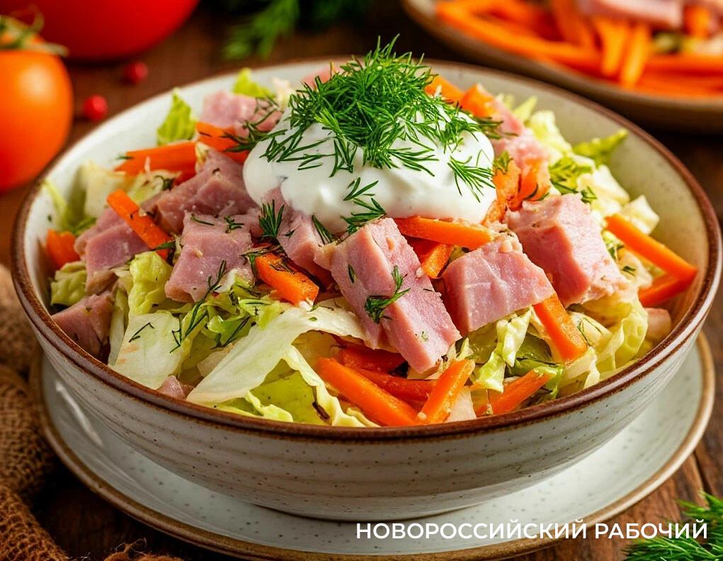 Салат с пекинской капустой, морковью и ветчиной