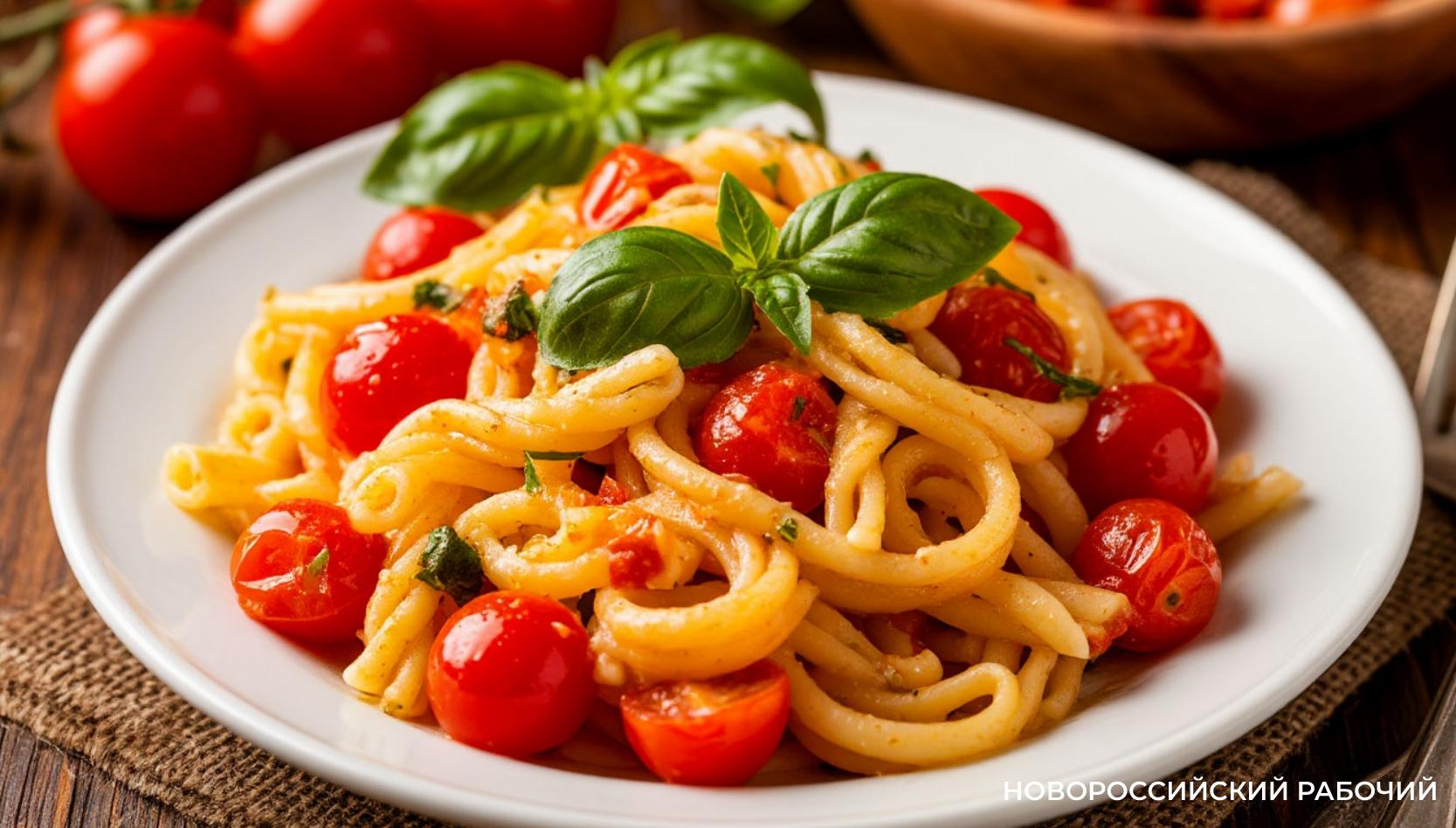Овощная паста с помидорами черри и базиликом: лёгкий ужин за 20 минут:
