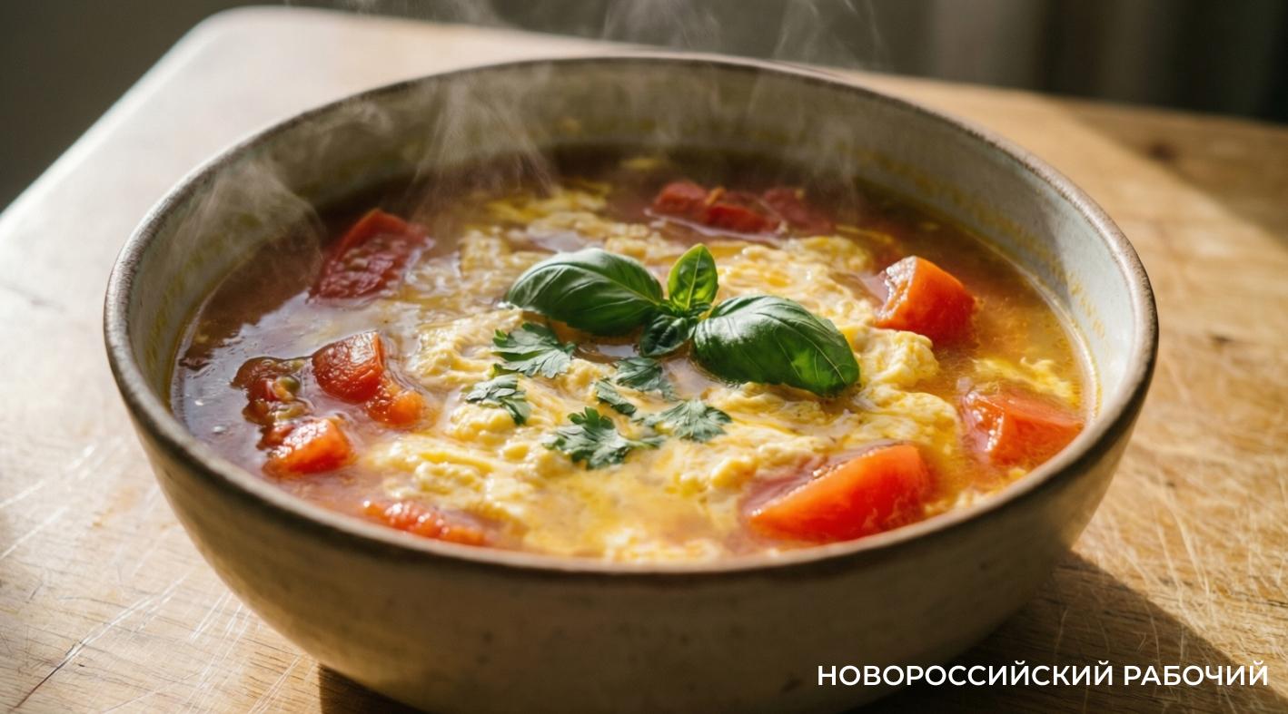 Яичный суп с томатами
