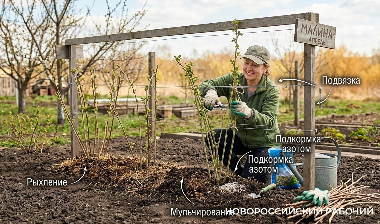 Уход за малиной в апреле