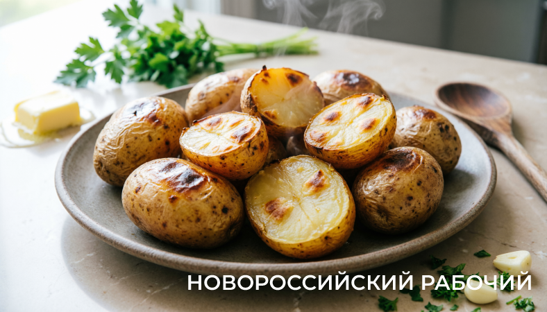 Молодая картошка с чесночным маслом, укропом  и лёгкой хрустящей корочкой