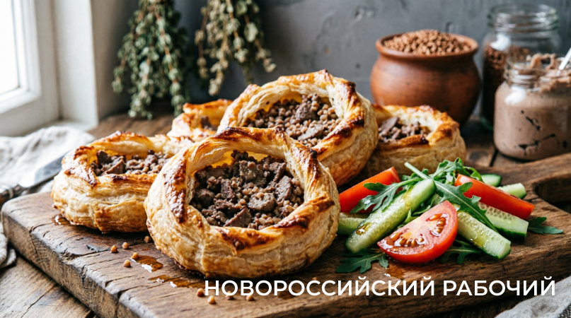 Слоеные пирожки с печенью и гречневой кашей