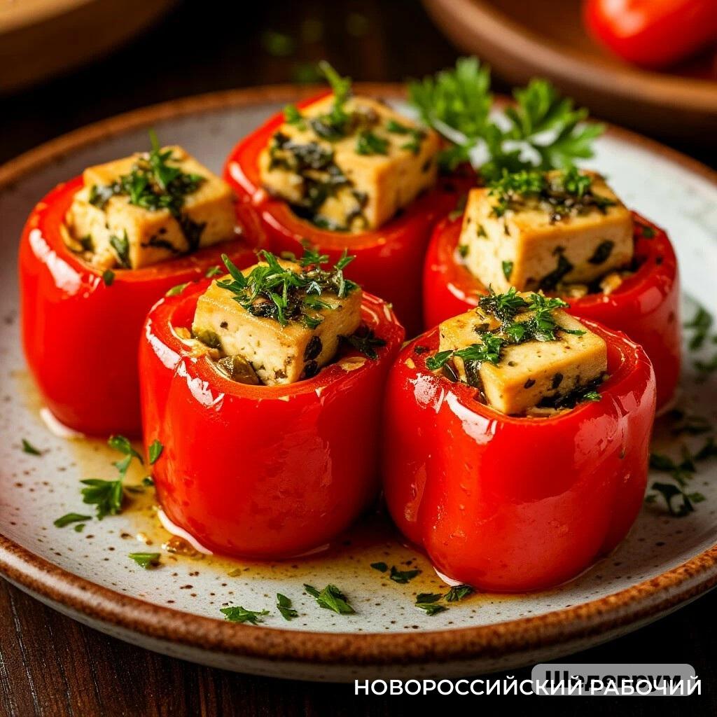 Рулетики из печеного перца с тофу и чесноком – постный рецепт