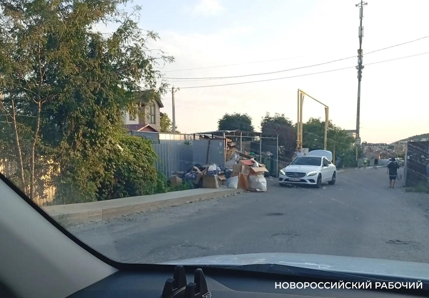 В пригороде Новороссийска люди ходят по дороге, потому что тротуар завален мусором