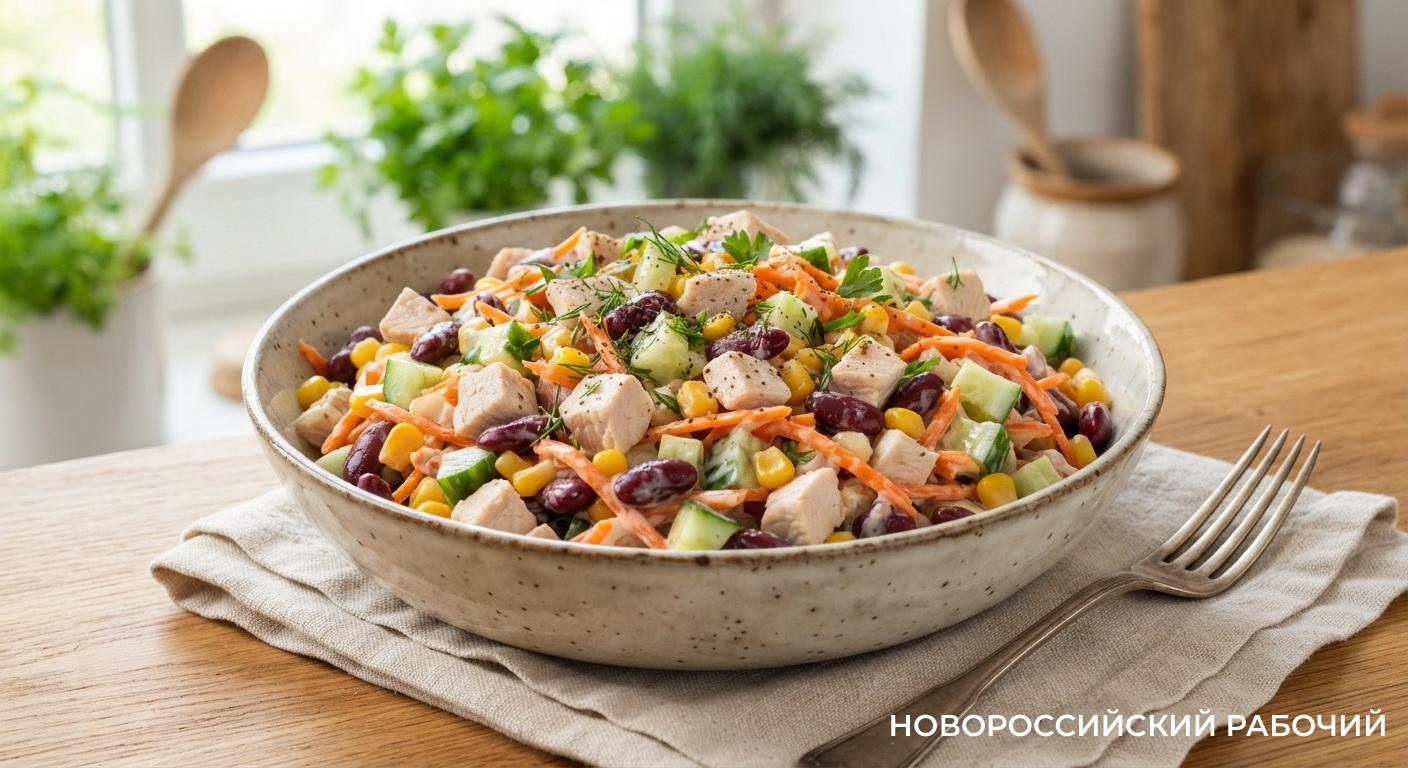 Хрустящий экспресс-салат с курицей и фасолью