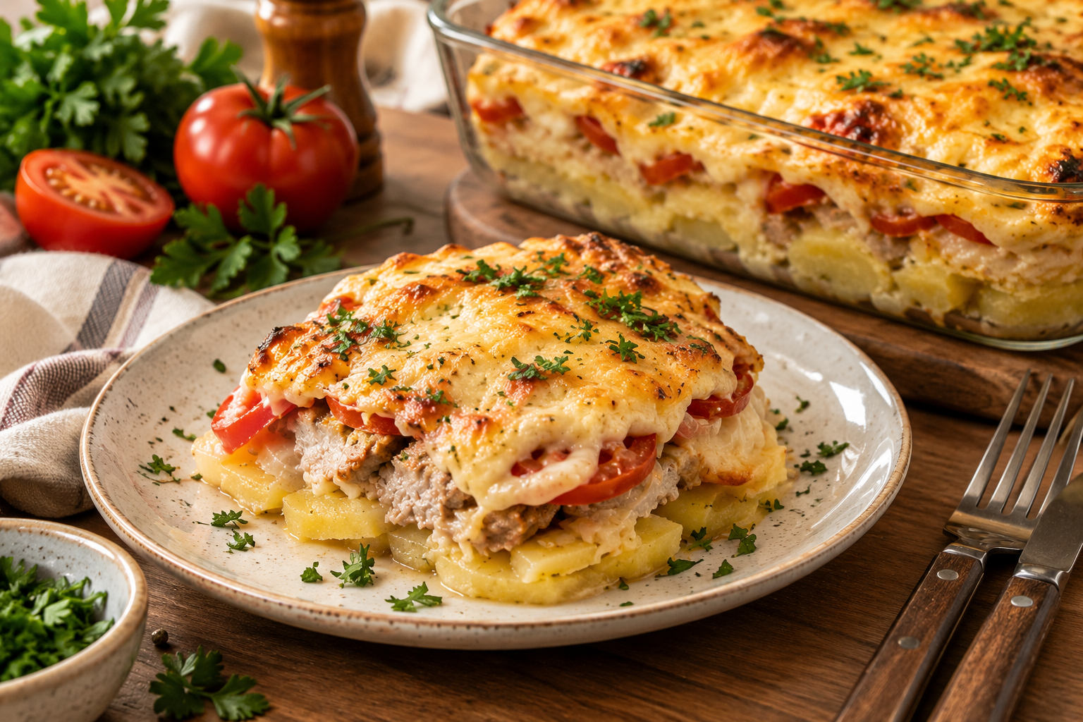 Мясо по-французски: сочная свинина под сырной шапочкой