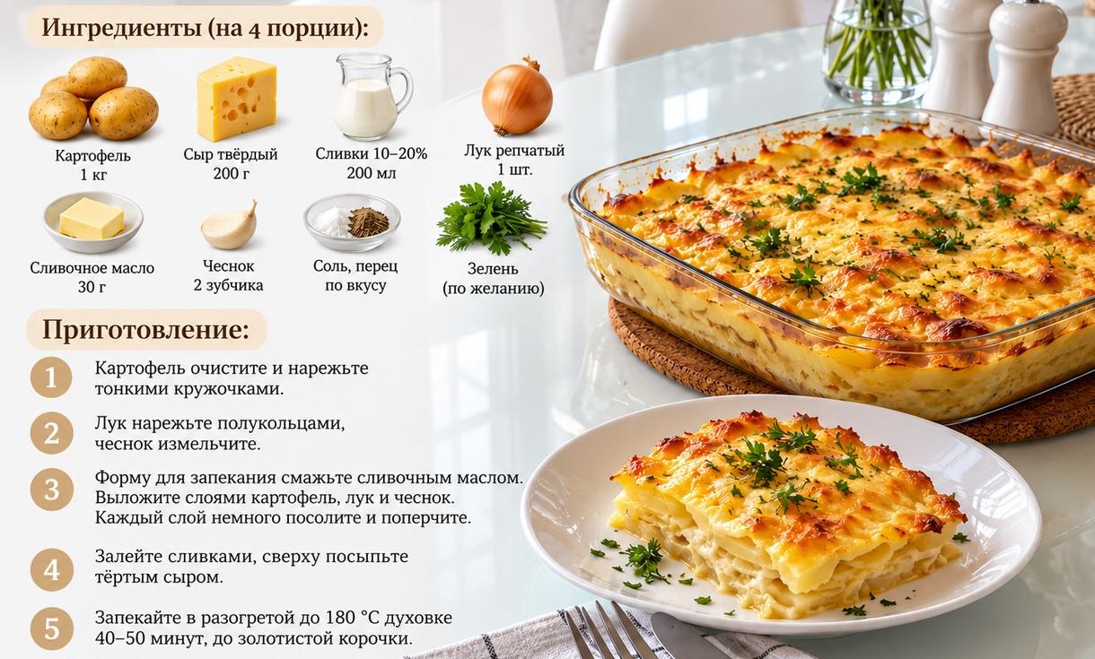 Картофельная запеканка с сыром: румяная корочка и нежная середина